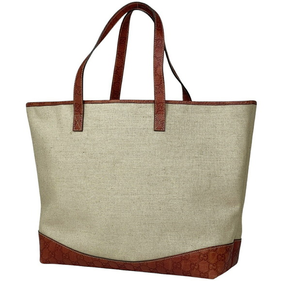 Gucci Tote ssima Brown Bag Canvas White GG - Picture 1 of 6